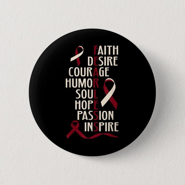 Oral Head Neck Cancer Awareness Fearless Button (Front)