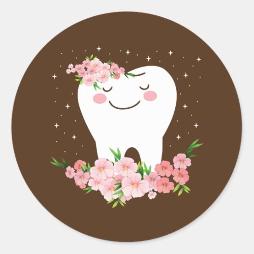 Oral Hygienist Tooth Flower Funny Dental Classic Round Sticker