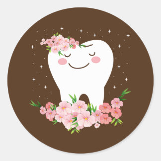 Oral Hygienist Tooth Flower Funny Dental Classic Round Sticker