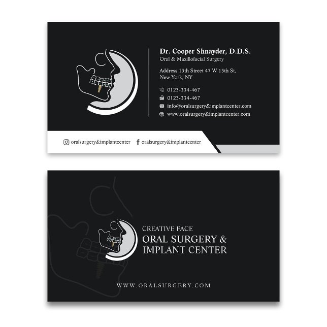 Oral Surgery, Implant Center, Maxillofacial Black Business Card (Creator Uploaded)