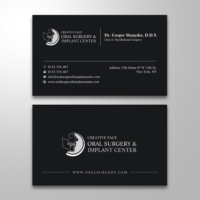 Oral Surgery, Implant Center, Maxillofacial Black Business Card (Creator Uploaded)