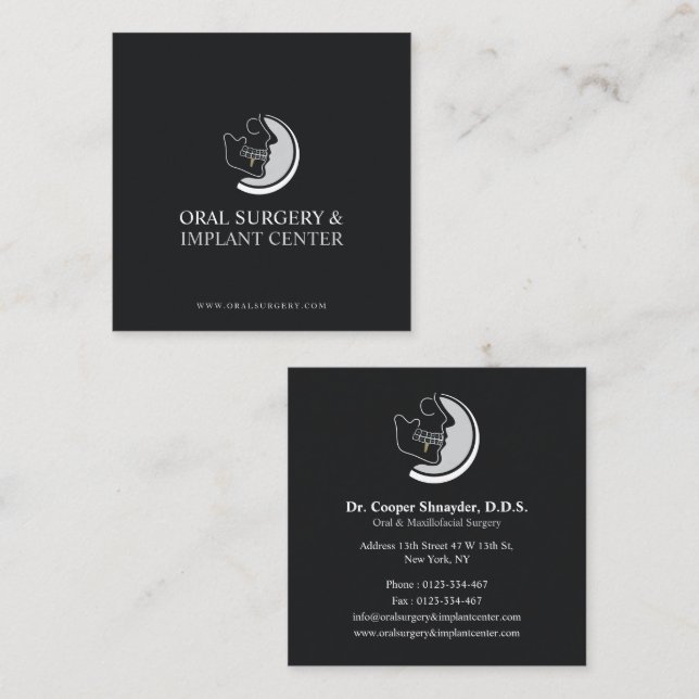 Oral Surgery, Implant Center, Maxillofacial Black Square Business Card (Front/Back)