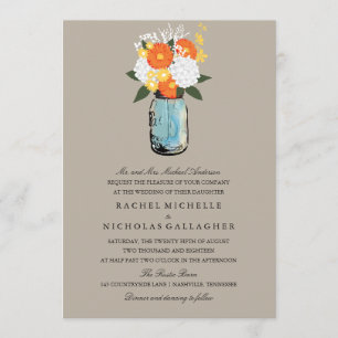 Oranage Yellow Citrus Bloom Mason Jar Wedding Invitation