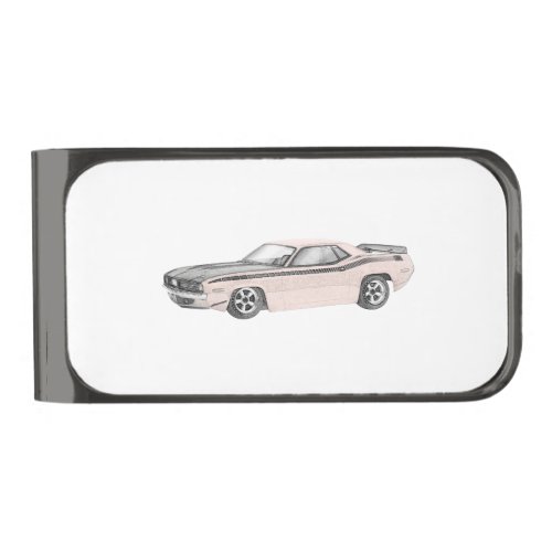 Orange 1970 Plymouth Barracuda Drawing Gunmetal Finish Money Clip