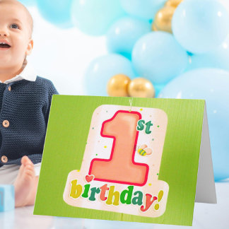 Orange 1st Birthday Tag on Green Door Card