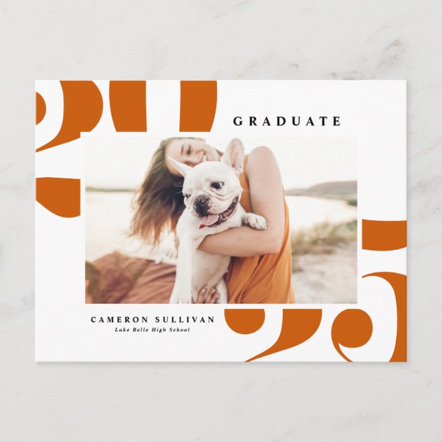 Orange 2026 Bold Typography Photo Graduation Announcement Postcard (Front)