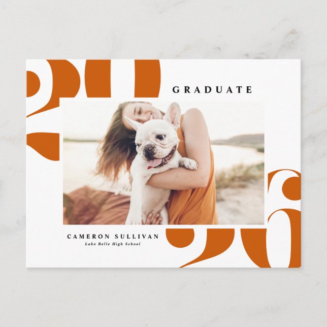 Orange 2026 Bold Typography Photo Graduation Invitation Postcard (Front)