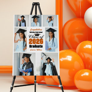 Orange 2026 Graduation Party Custom Photo Collage Foam Board