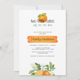 Orange 2 Little Cuties Twins Baby Shower Invitation