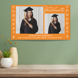 Orange 2 Photo Collage Congrats Graduate 2023 Banner