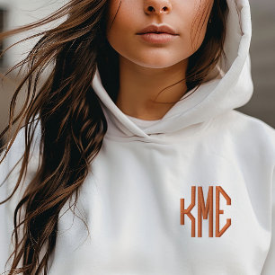 Orange 3 Letter Custom Monogram Embroidered Hoodie