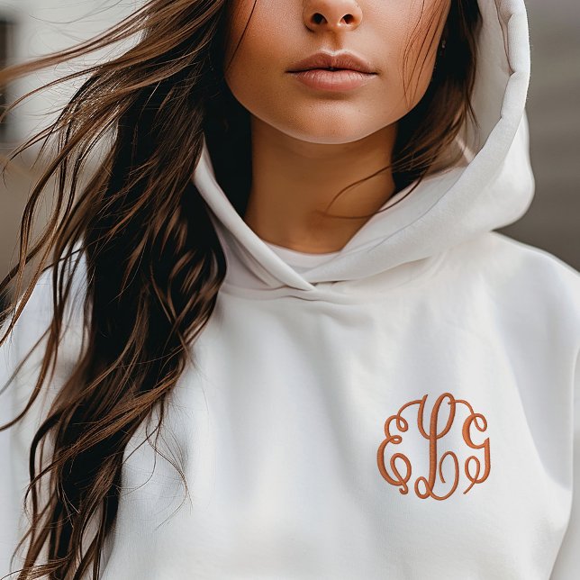 Orange 3 Letter Script Monogram Embroidered Hoodie (Creator Uploaded)