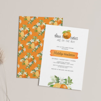 Orange 3 Little Cuties Triplets Baby Shower Invitation by lesrubadesigns at Zazzle
