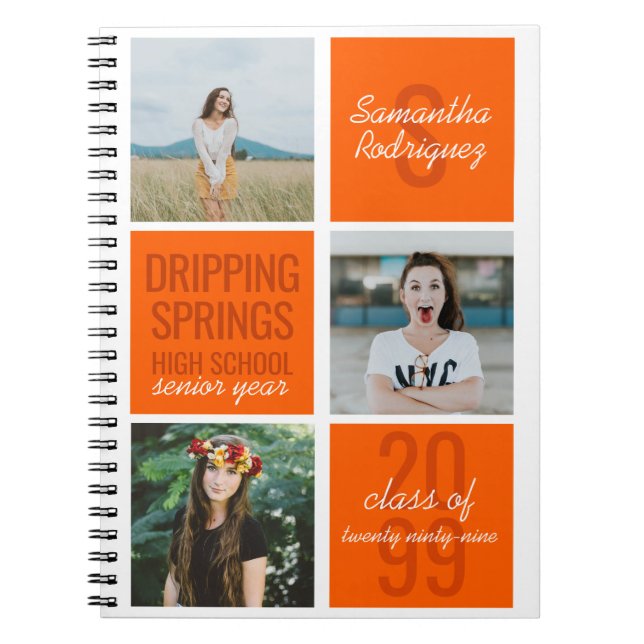 Orange 3-Photo Fun Boxes Class Year Notebook (Front)