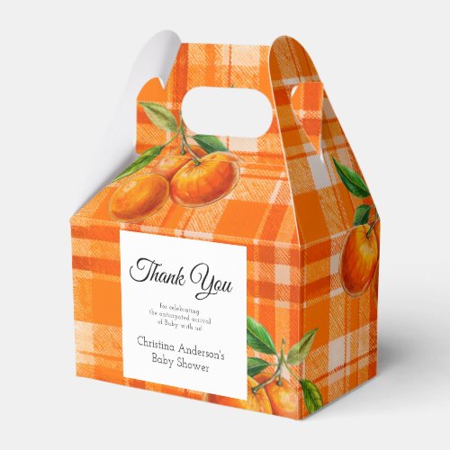 Orange 3D Citrus Plaid Handdrawn Baby Shower Favor Boxes