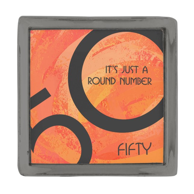 Orange 50 Decade Birthday Gunmetal Finish Lapel Pin (Front)