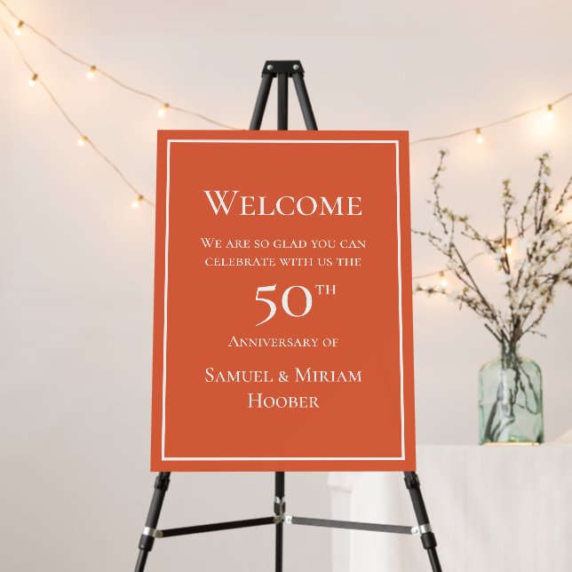 Orange 50th wedding anniversary party welcome sign (In Situ (Stand))