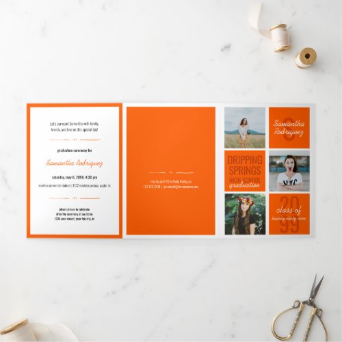 Orange 5_Photo Fun Boxes Graduation Tri_Fold Invitation