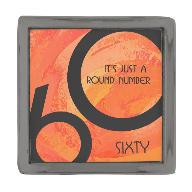 Orange 60 Decade Birthday Gunmetal Finish Lapel Pin (Front)