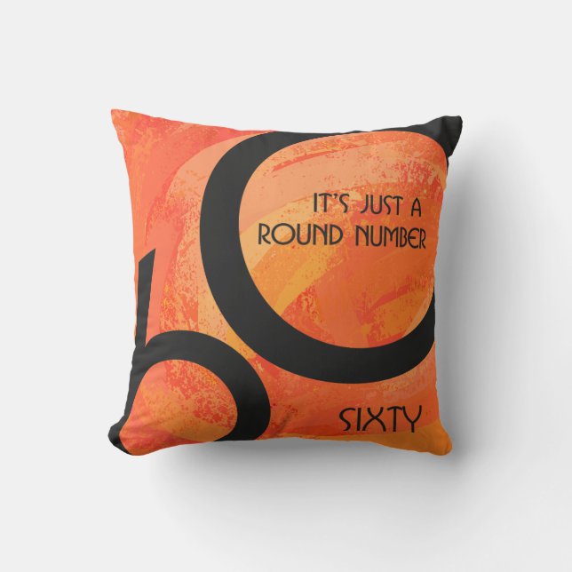 Orange 60 Decade Birthday Throw Pillow (Front)