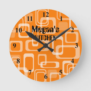 Orange 60's retro mod pattern kitchen wall clock