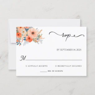 Orange 70s 80s 90s Pink Peach Colorful Wedding RSVP Card