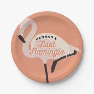 Orange 70s Flamingo Last Flamingle Bridal Shower Paper Plates