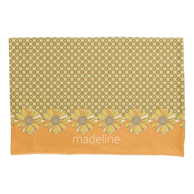 Orange 70s Retro Geometric Personalized Pillow Case (Front)