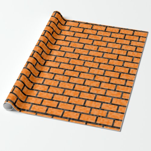 Orange 8_Bit Inspired Bricks Pattern Wrapping Paper