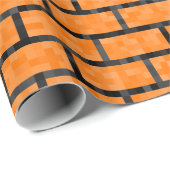 Orange 8-Bit Inspired Bricks Pattern Wrapping Paper (Roll Corner)
