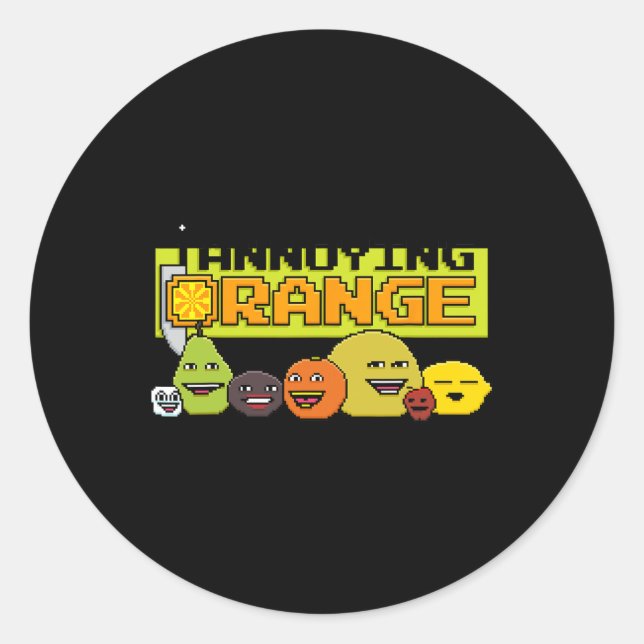Orange 8-bit Video Game Style  Classic Round Sticker (Front)