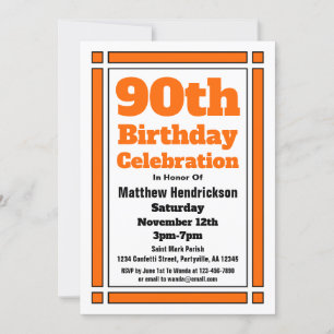 Orange 90th Birthday Invitation