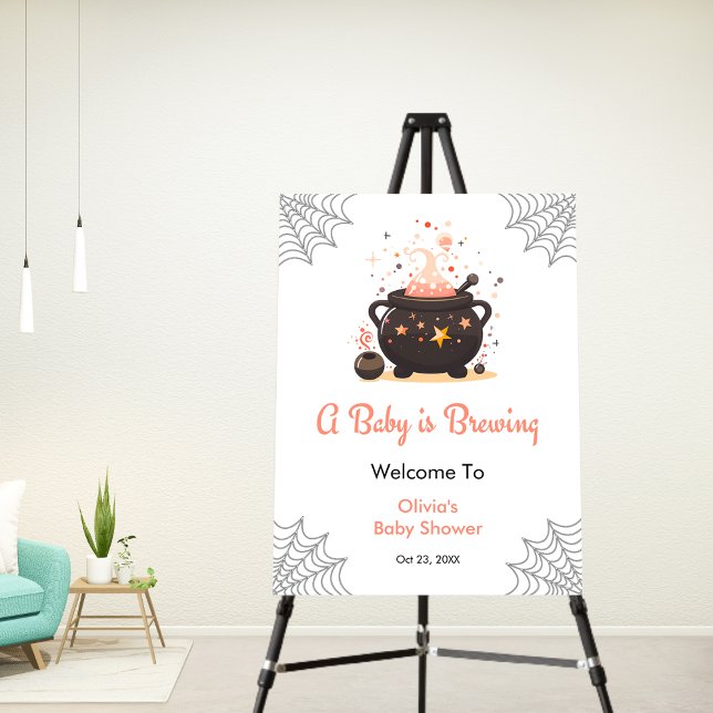 Orange A Baby is Brewing Baby Shower Welcome Foam Board (Orange A Baby is Brewing Cauldron Halloween Gender Neutral Baby Shower Welcome Sign  )