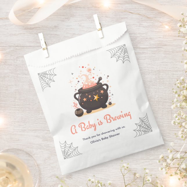 Orange A Baby is Brewing Halloween Baby Shower  Favor Bag (Clipped)