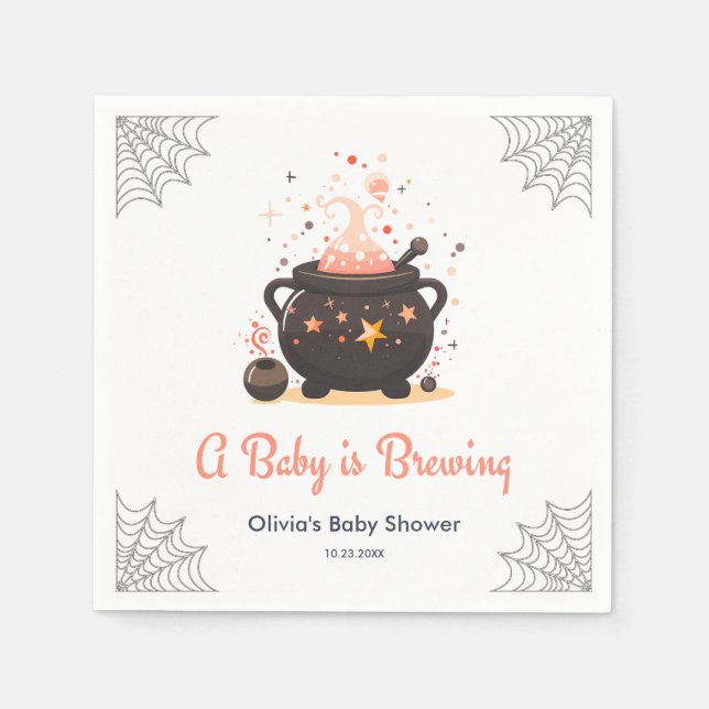Orange A Baby is Brewing Halloween Baby Shower  Napkins (Front)