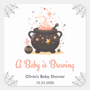 Orange A Baby is Brewing Halloween Baby Shower Square Sticker