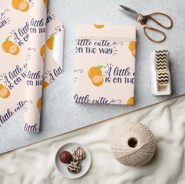 Orange A Little Cutie Baby Shower Wrapping Paper (Crafts)