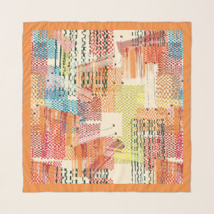 Orange Abstract Artistic Geometric Silk Bandana Scarf