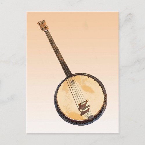 Orange Abstract Banjo Music Instrument Postcard