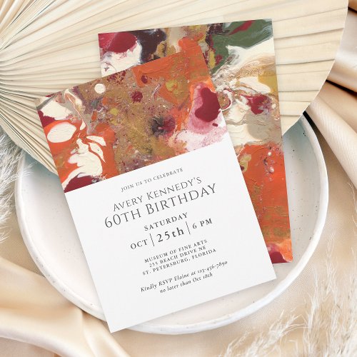Orange Abstract Boho 60th Birthday Party Invitation