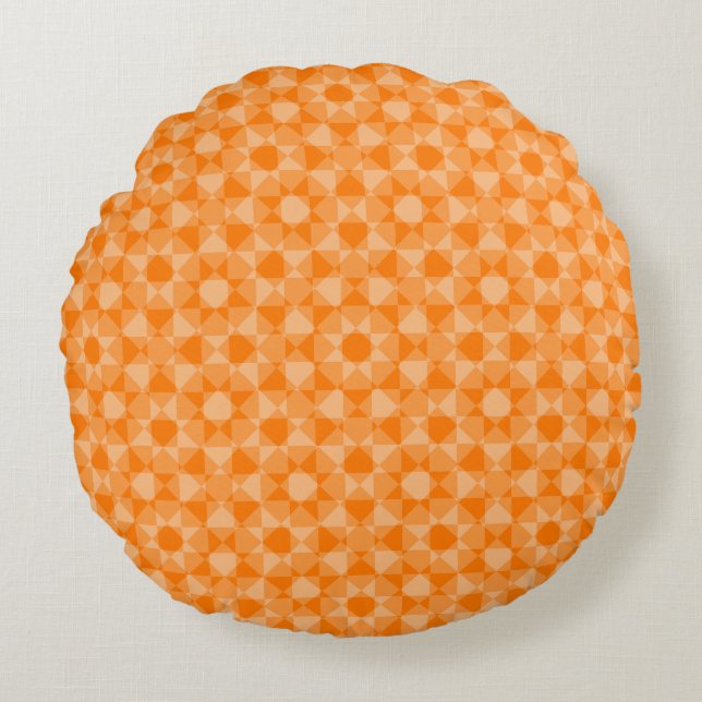 Orange Abstract Checker Square Pattern Round Pillow (Front)