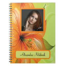 Orange Abstract Fantasy Flower Photo Monogram  Notebook