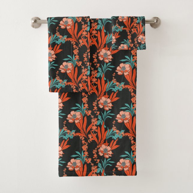 Orange Abstract Floral Pattern Bath Towel Set (Insitu)