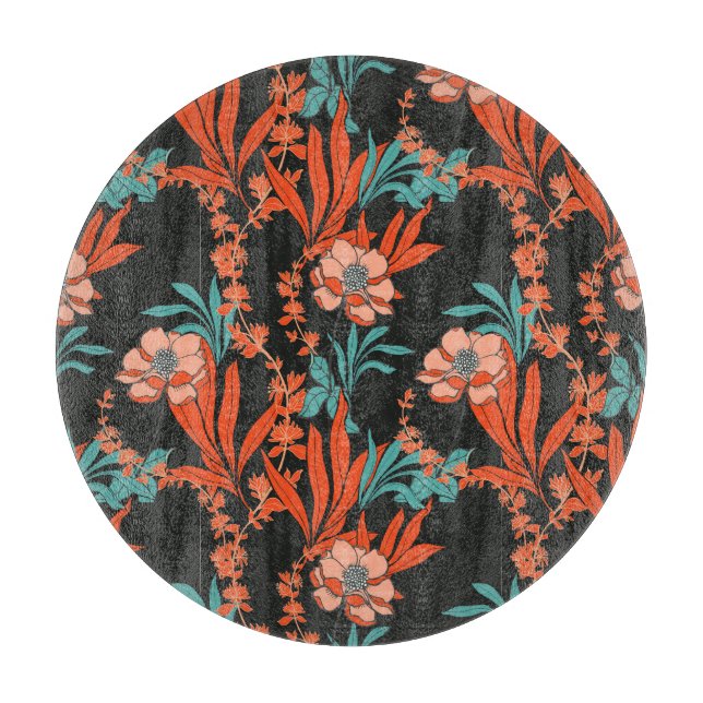 Orange Abstract Floral Pattern Cutting Board (Front)