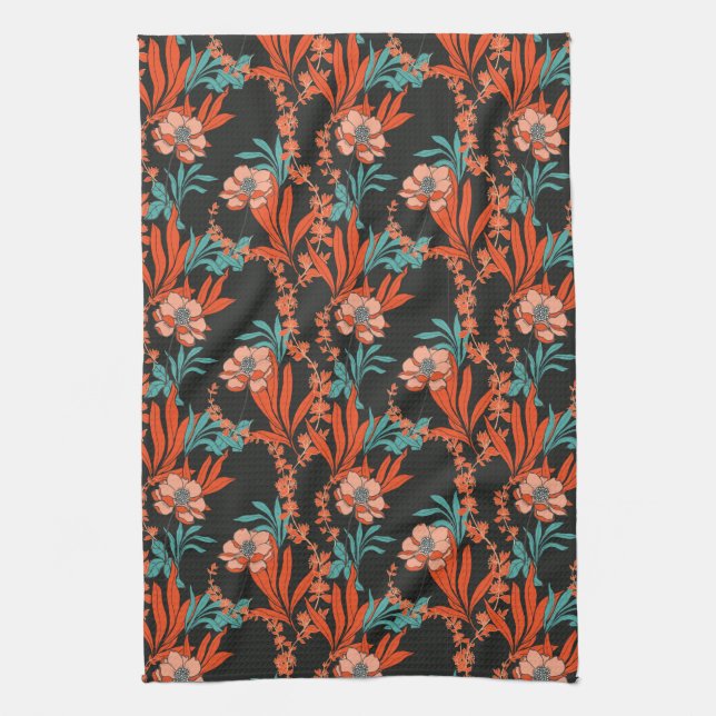 Orange Abstract Floral Pattern Kitchen Towel (Vertical)
