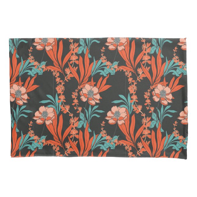 Orange Abstract Floral Pattern Pillow Case (Front-Left)