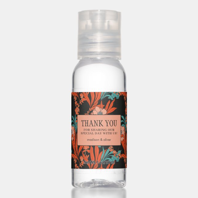 Orange Abstract Floral Pattern - Thank You Hand Sanitizer (Front)