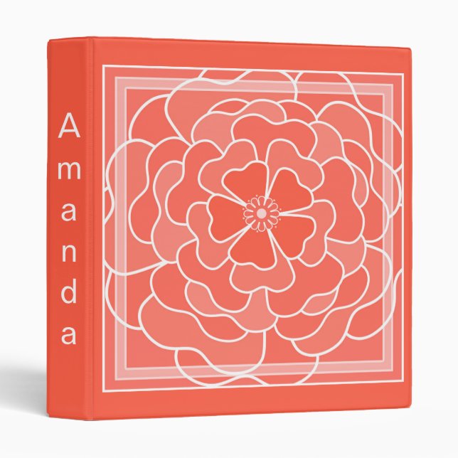 Orange abstract flower pattern 3 ring binder (Front/Spine)