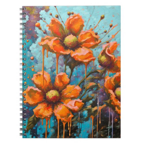 Orange Abstract Flower with Paint Drips Notebook
