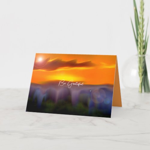 Orange Abstract Landscape Minimal Be Grateful v21 Holiday Card